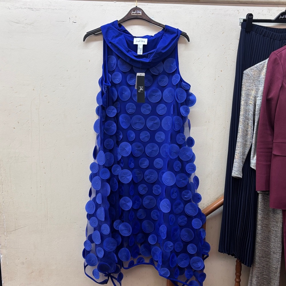 Joseph Ribkoff Royal Blue Circle-Patterned Midi Dress